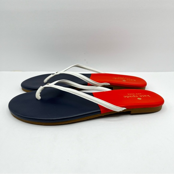 Kate Spade Women’s Size 9 Cabana Leather Orange/ Navy Blue Thong Sandals - Picture 6 of 16